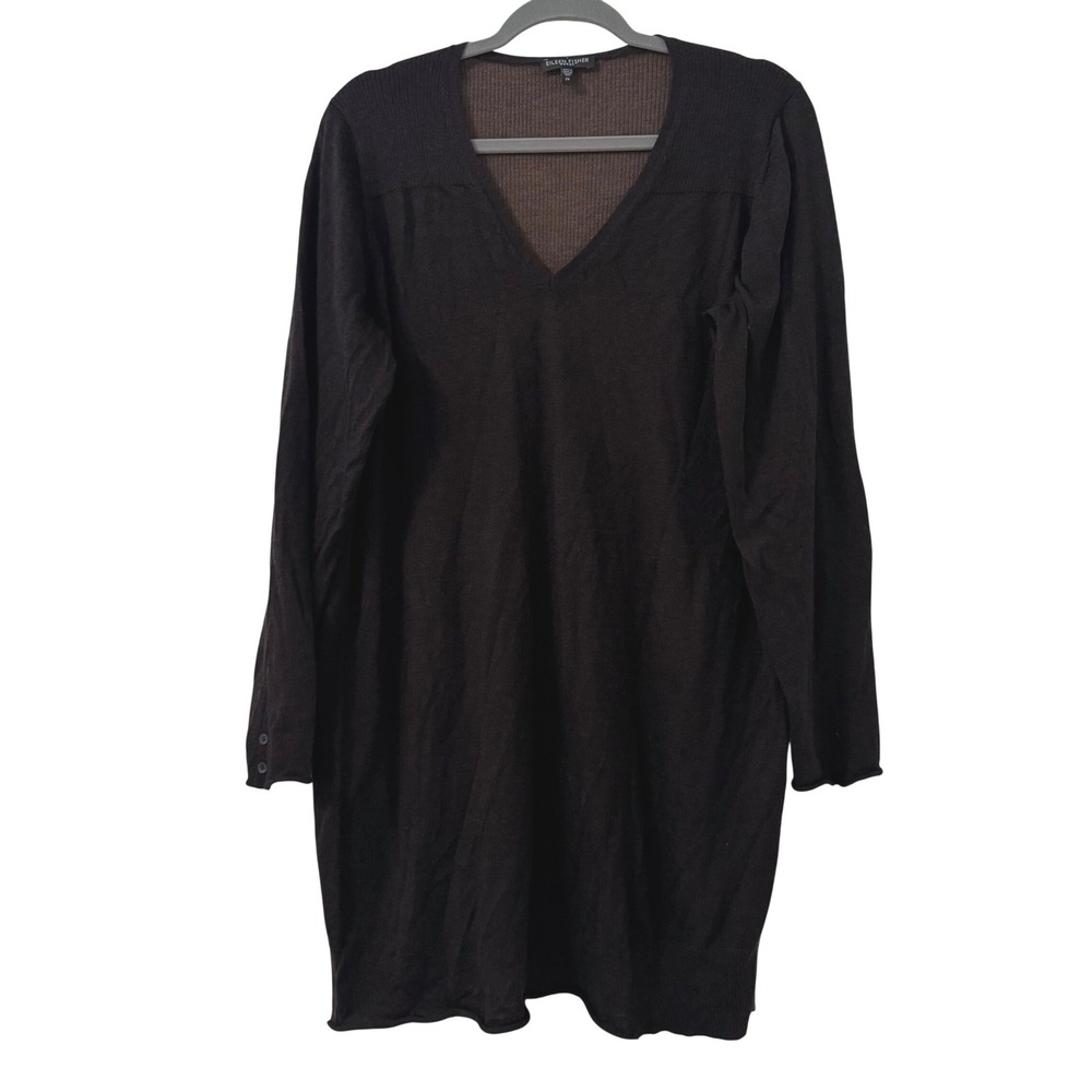 Eileen Fisher Women‎ 2X Tunic Sweater Brown Merino Wool Long Sleeve Minimalist